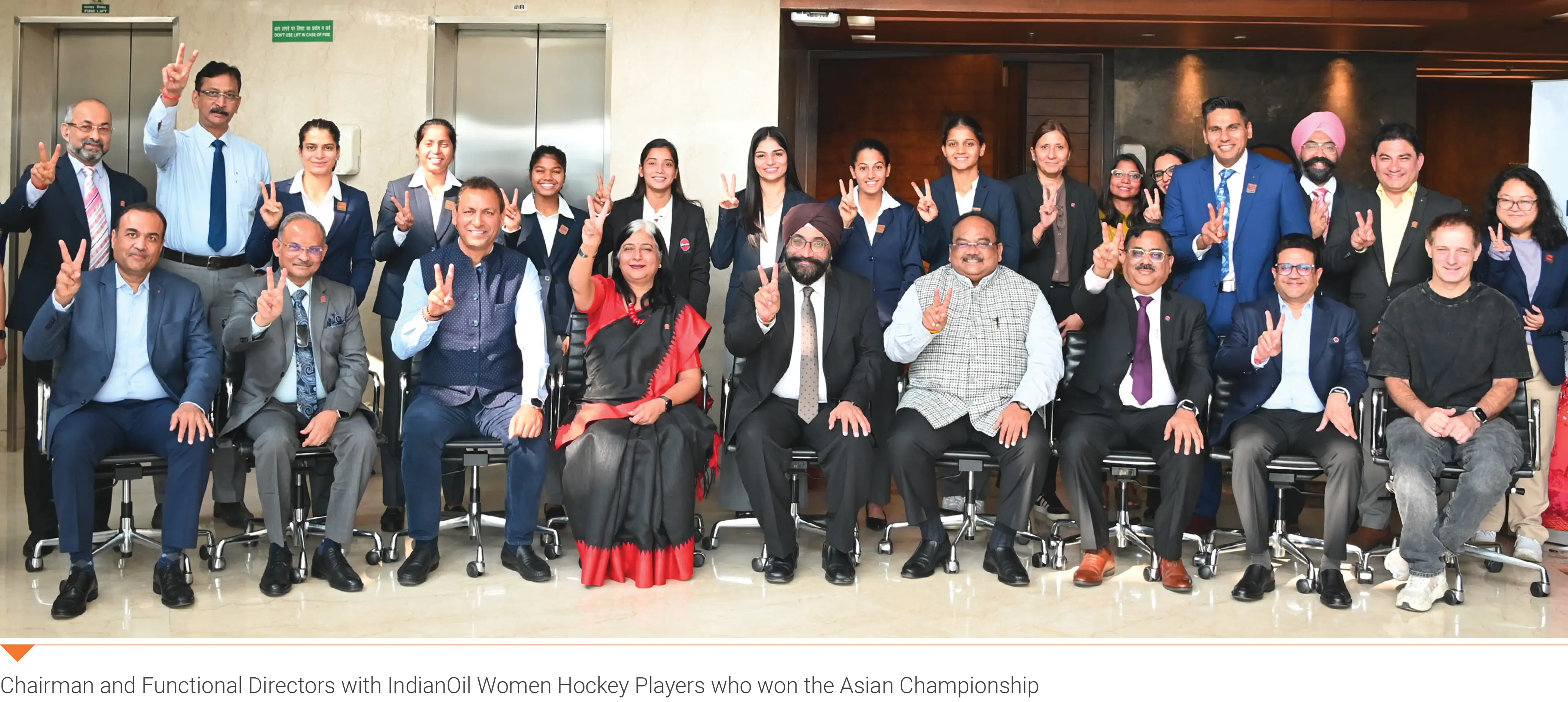 Chairman and Functional Directors with IndianOil Women Hockey Players who won the Asian Championship